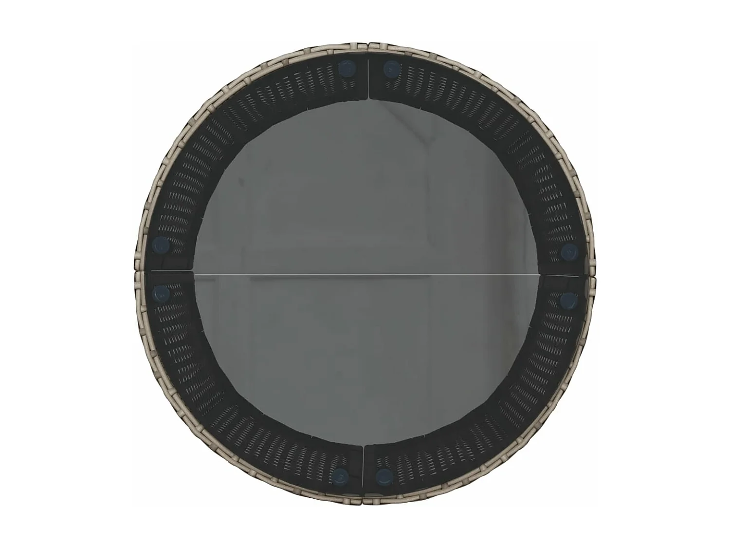 Canapé de jardin table coussins demi-rond gris résine tressée