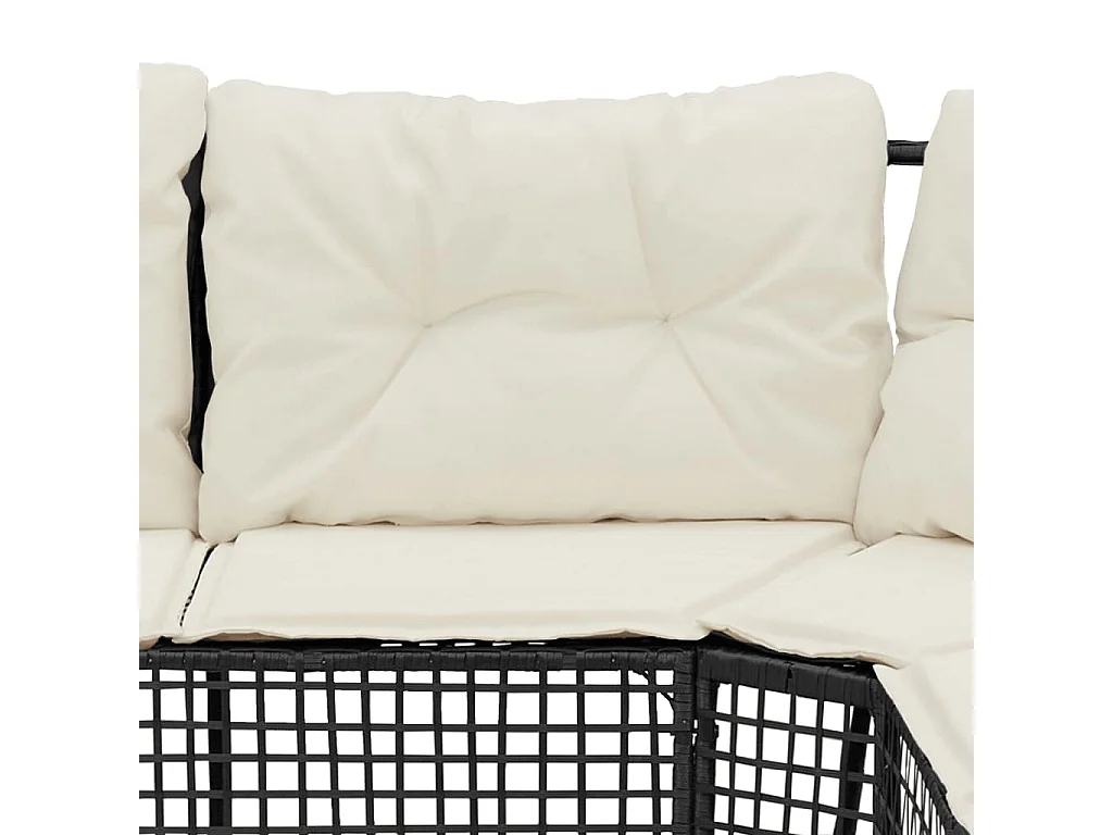 Sofá de vime em forma de L para jardim, almofadas e repousa-pés