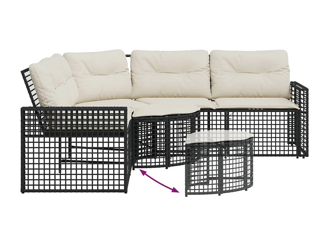 Canapé de jardin et coussins et repose-pied en forme de L rotin