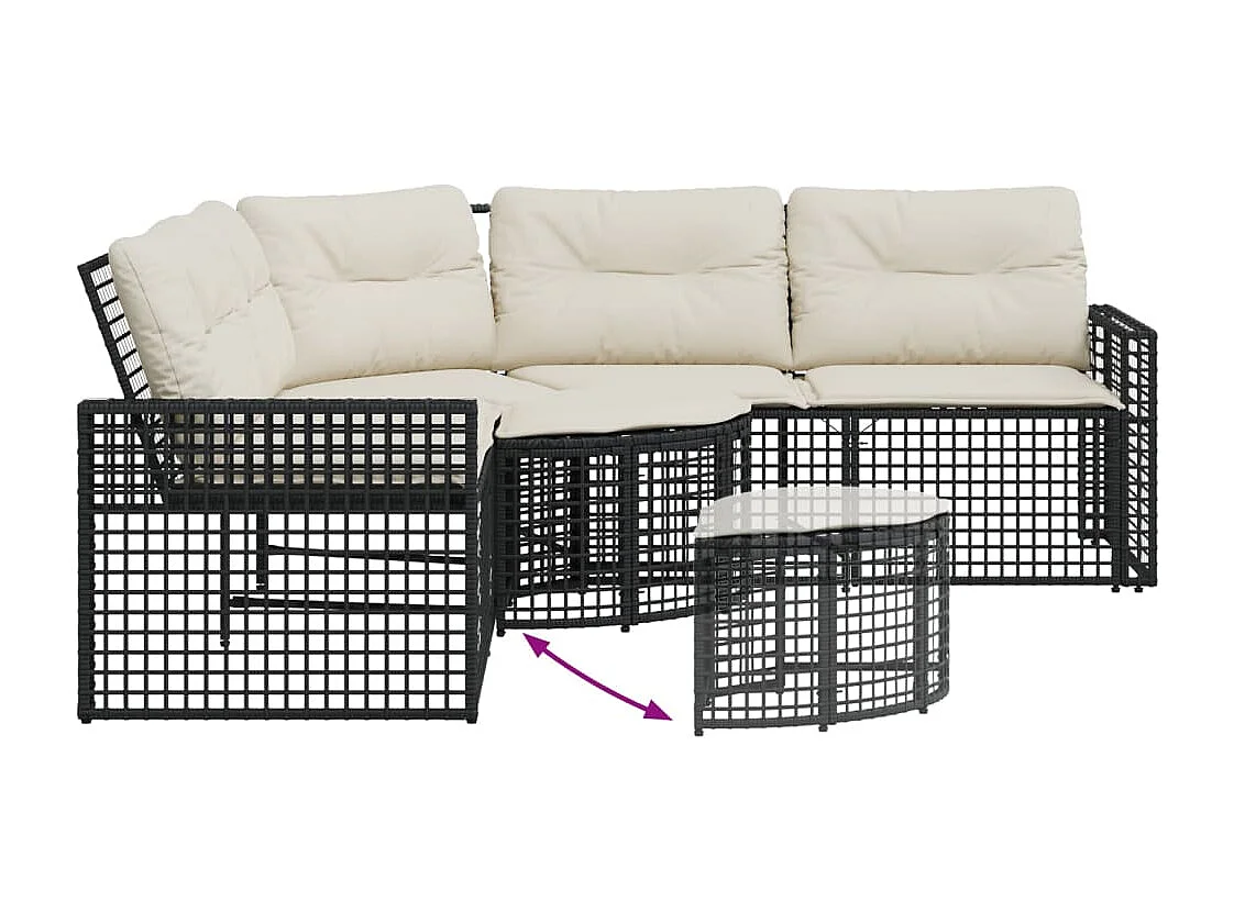 Canapé de jardin et coussins et repose-pied en forme de L rotin