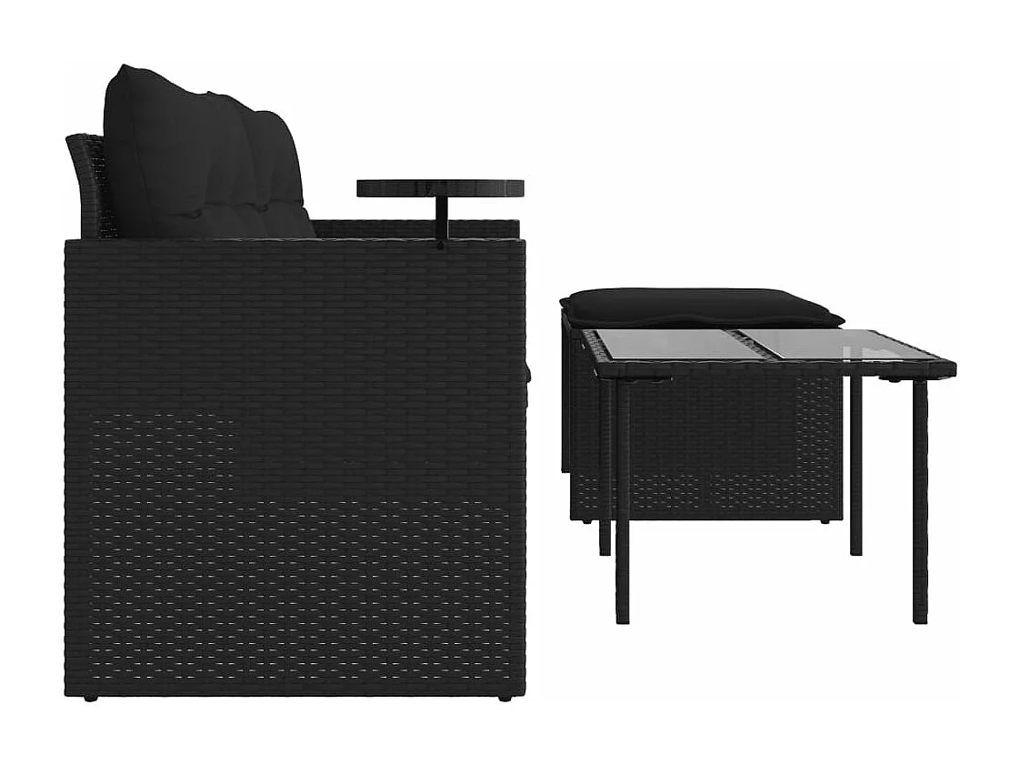 Salon de jardin 3 pcs avec coussins noir résine tressée