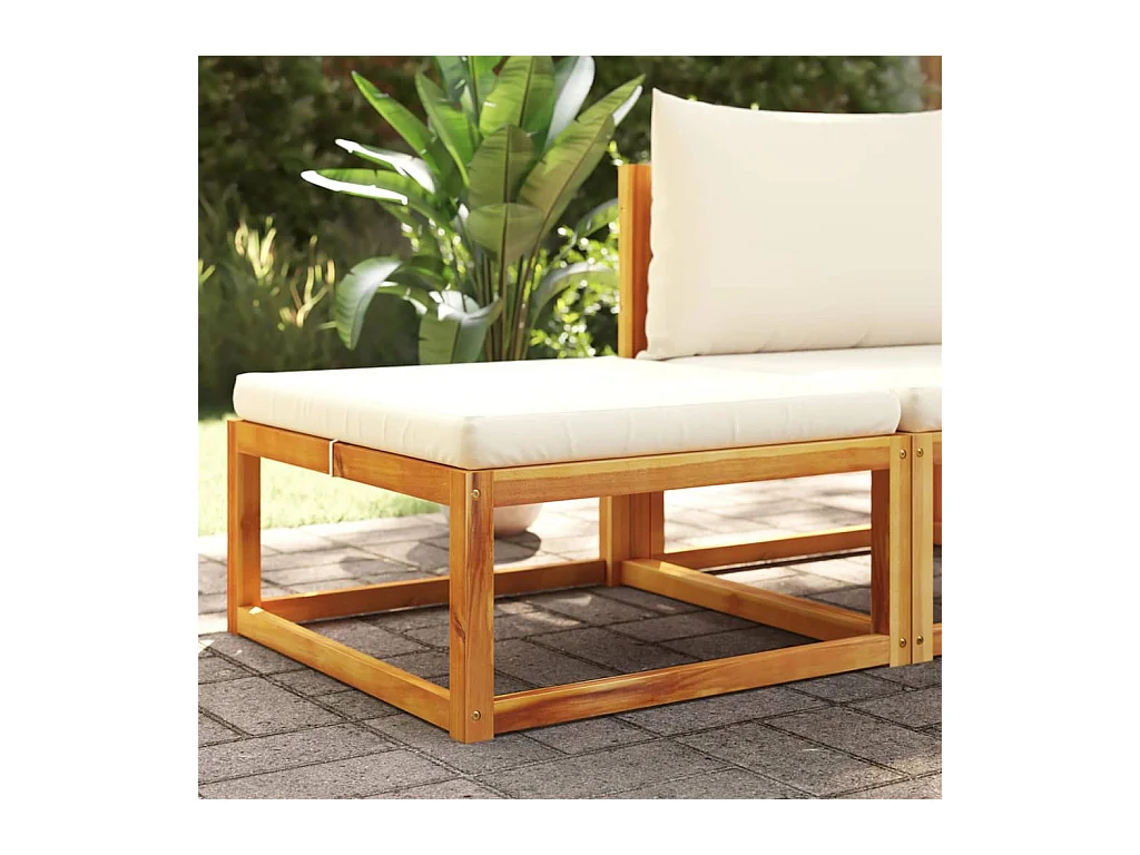 Repose-pied de jardin avec coussins bois massif d'acacia