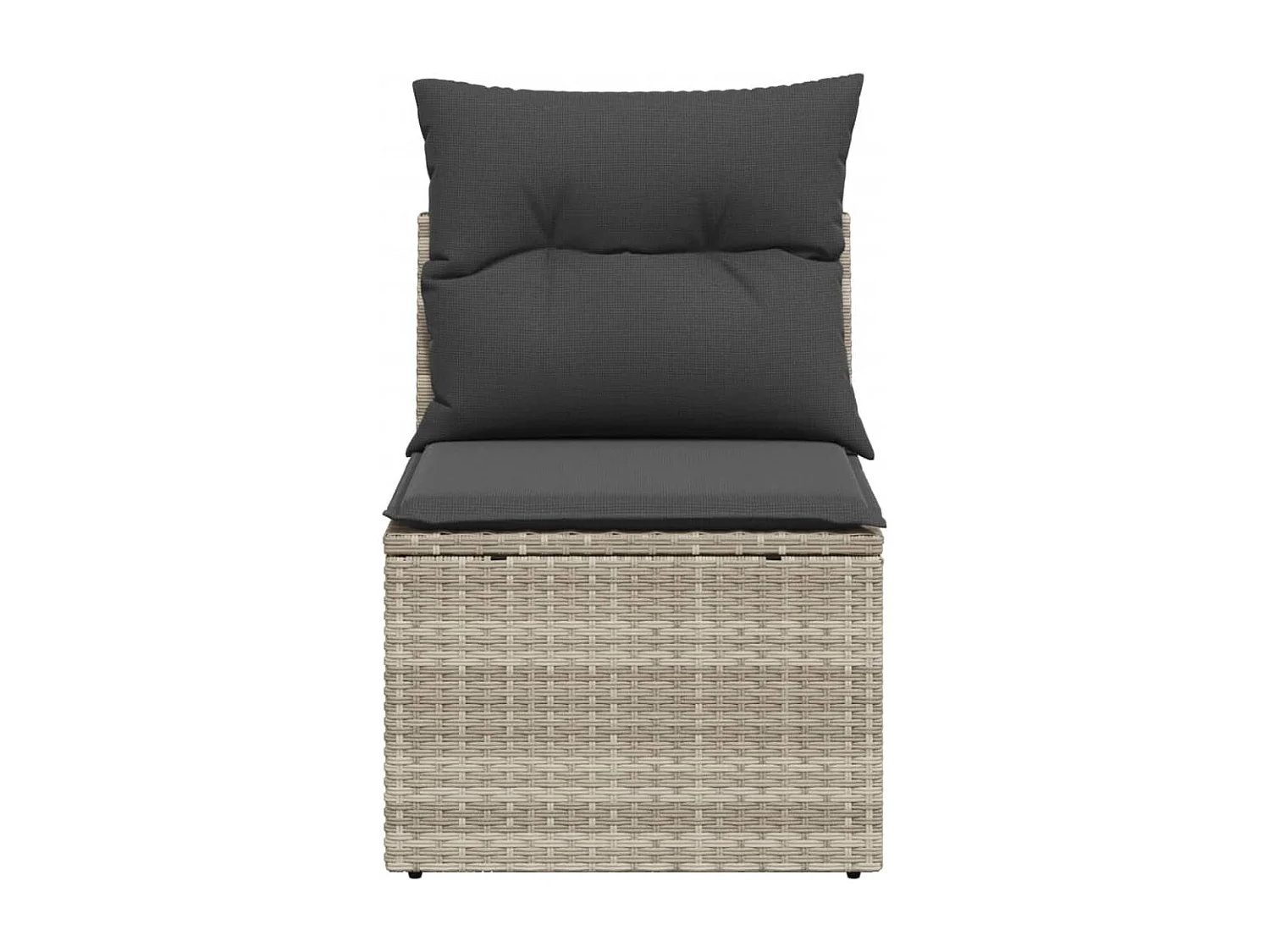 Canapé de jardin sans accoudoirs coussins gris clair poly rotin