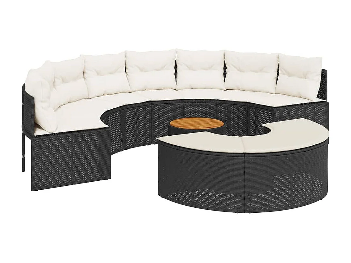 Salon de jardin 3 pcs demi-rond noir résine tressée