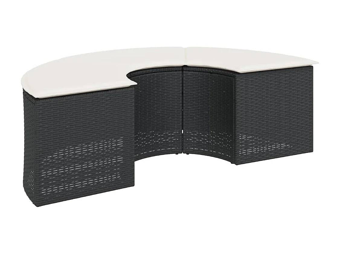 Salon de jardin 3 pcs demi-rond noir résine tressée