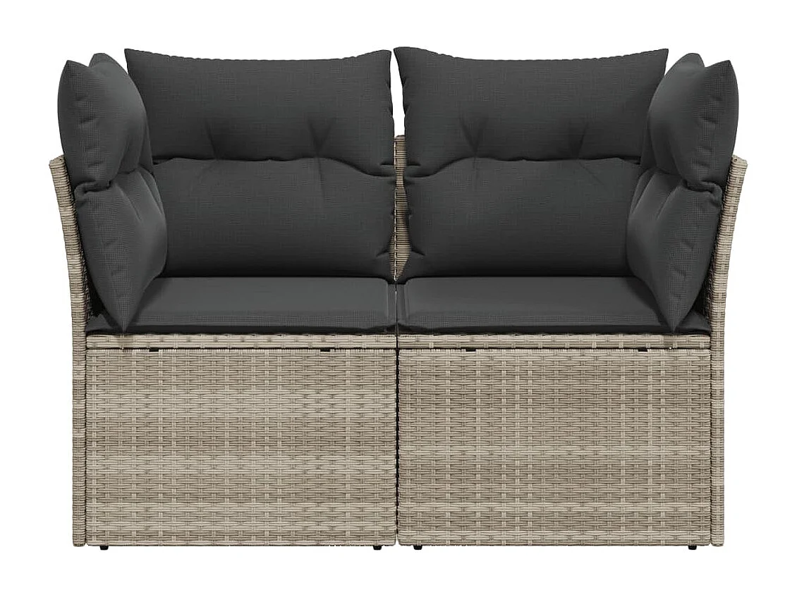 Sofá de jardín de 2 plazas y cojines de resina trenzada gris claro