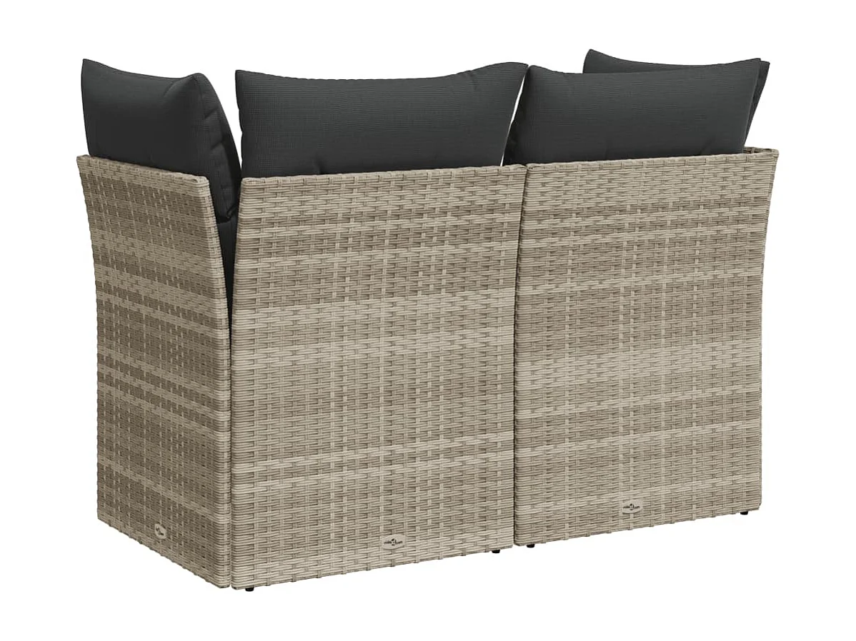 Sofá de jardín de 2 plazas y cojines de resina trenzada gris claro