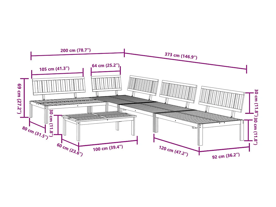 Garten-Palettenlounge 5 Stück aus massivem Akazienholz