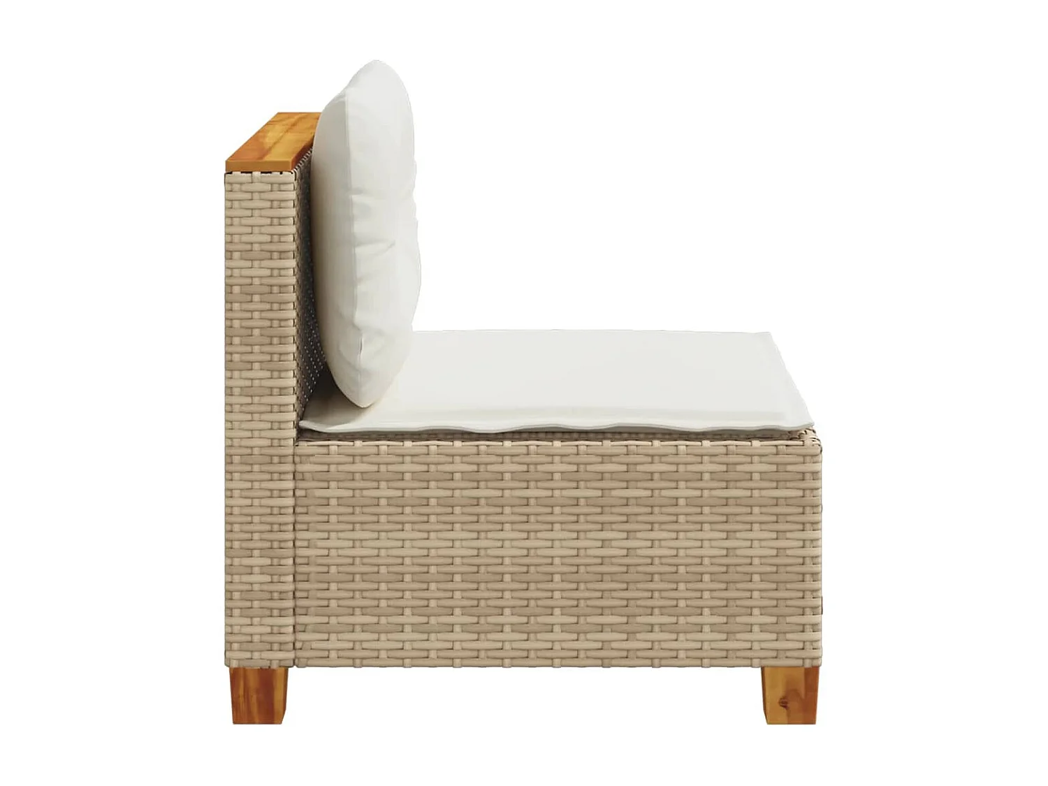 Divano da giardino senza braccioli, cuscini in resina intrecciata beige