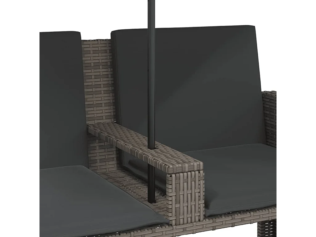 Canapé de jardin 2 places avec parasol et tabourets gris rotin