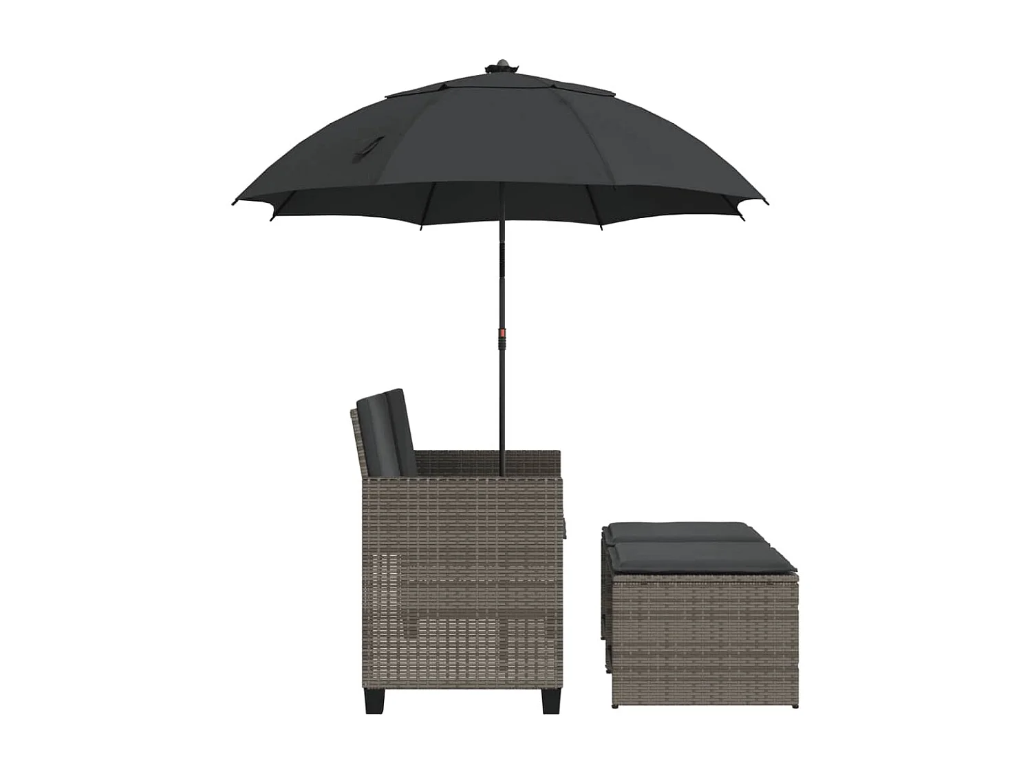 Canapé de jardin 2 places avec parasol et tabourets gris rotin