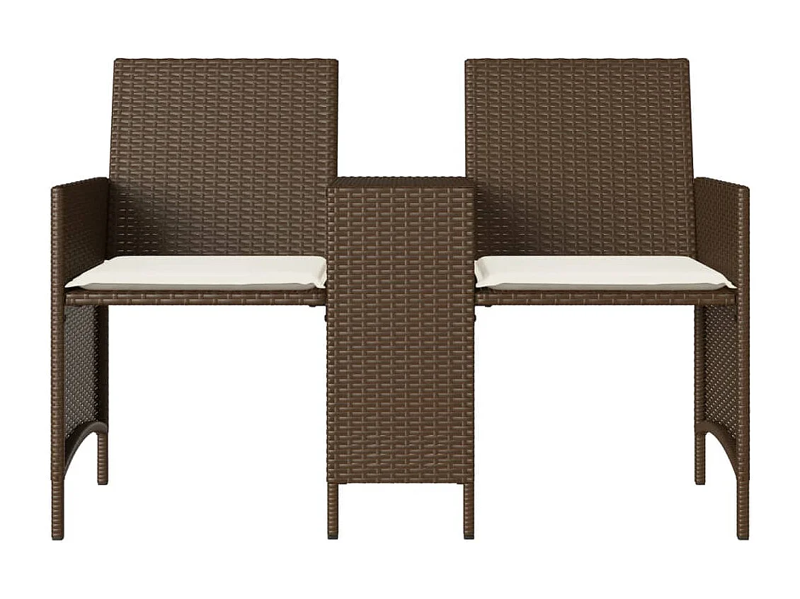 2-Sitzer-Gartensofa mit braunem Rattantisch und Hockern