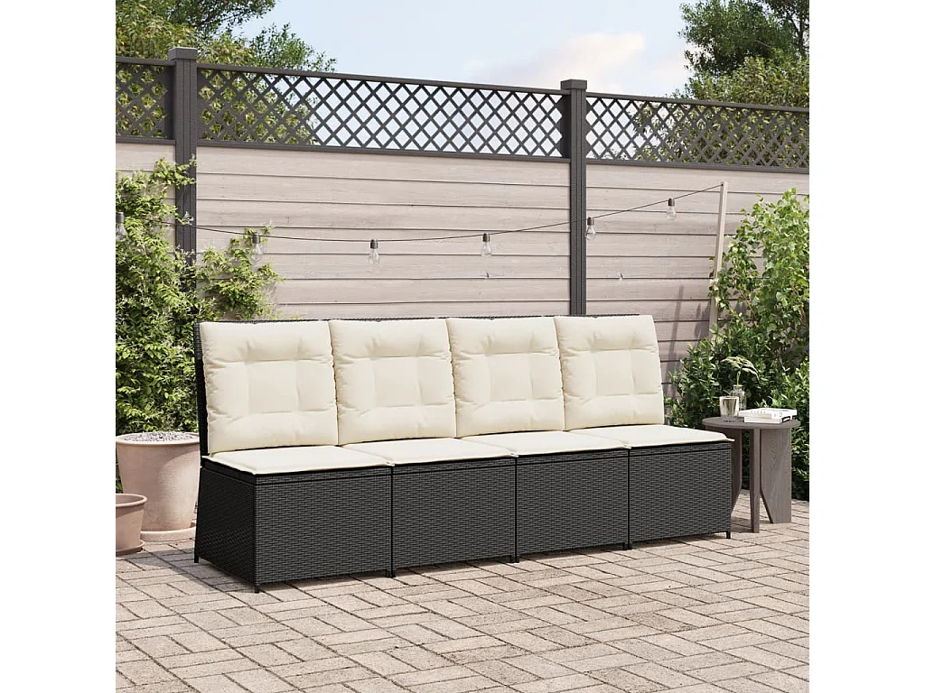 Sofá de jardín reclinable con cojines de resina tejida en negro