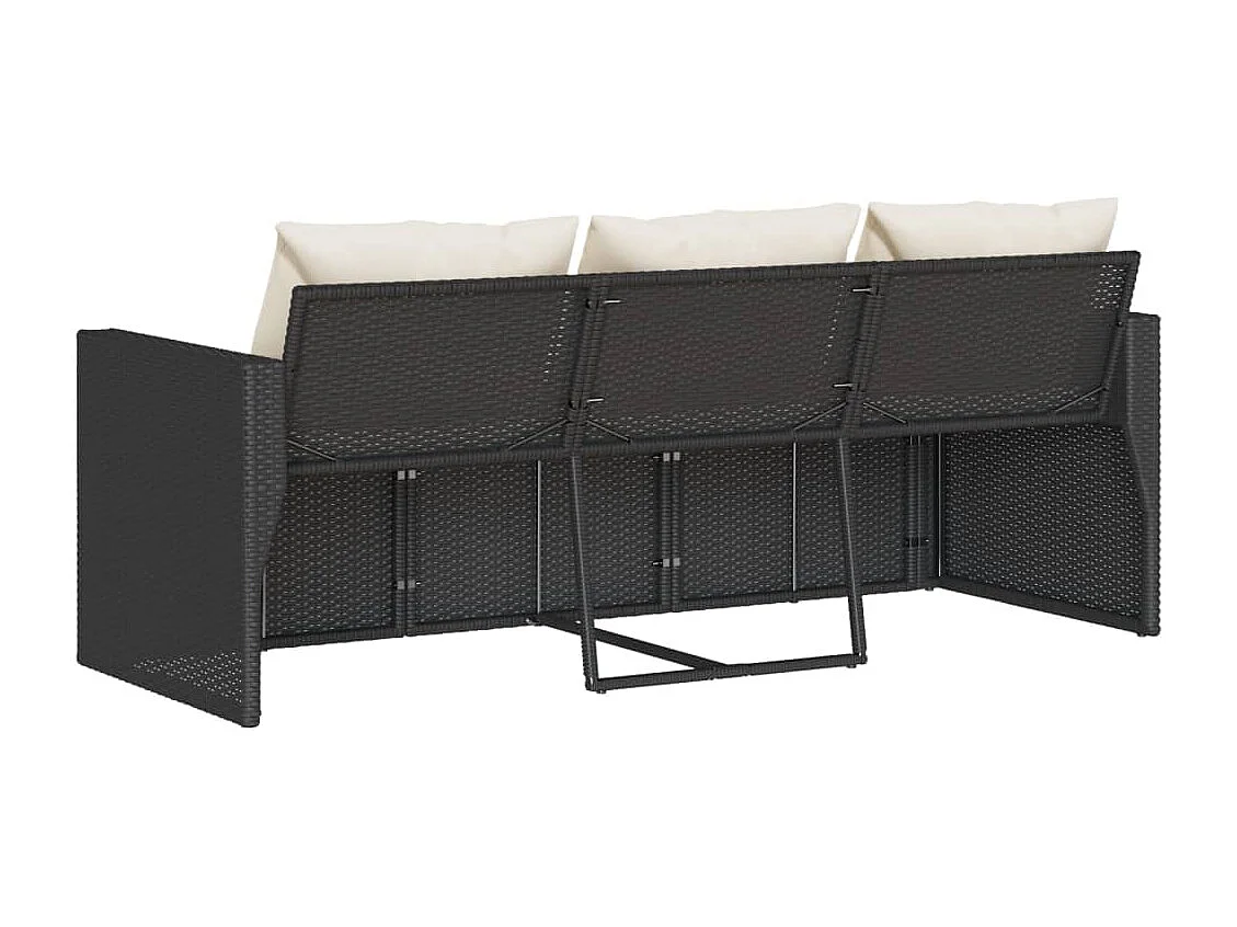 Canapé de jardin avec coussins 3 places noir résine tressée