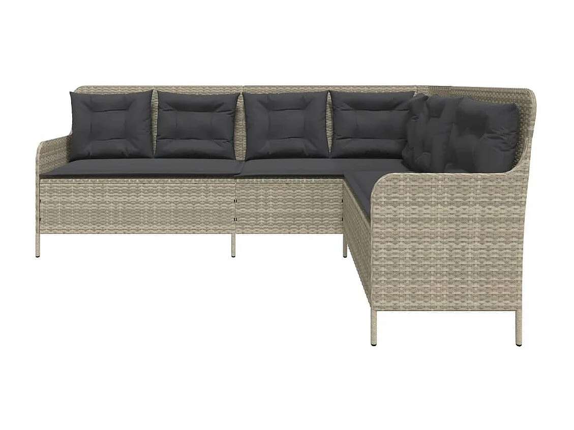 Canapé de jardin avec coussins forme de L gris clair poly rotin