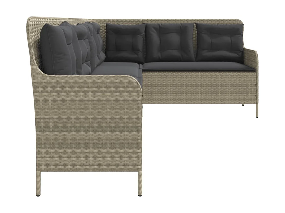 Canapé de jardin avec coussins forme de L gris clair poly rotin