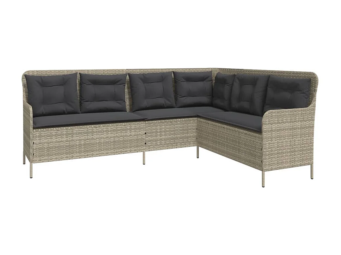 Canapé de jardin avec coussins forme de L gris clair poly rotin