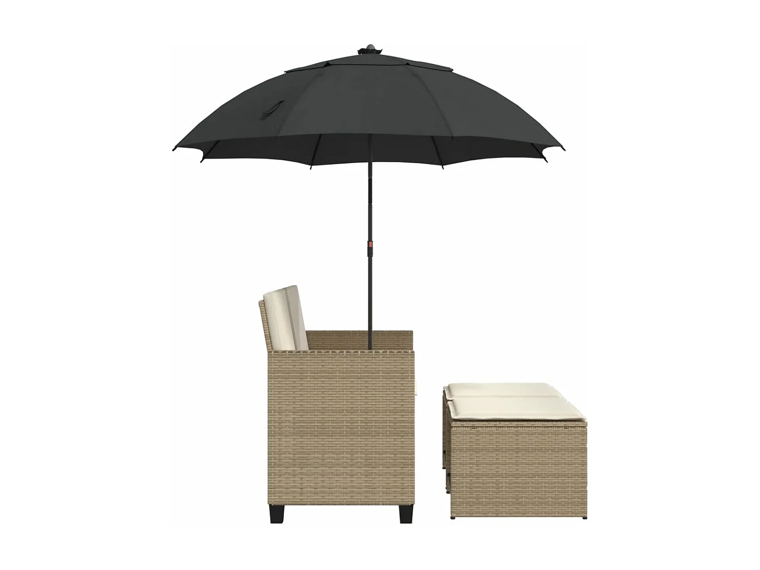 Canapé de jardin 2 places avec parasol et tabourets beige rotin
