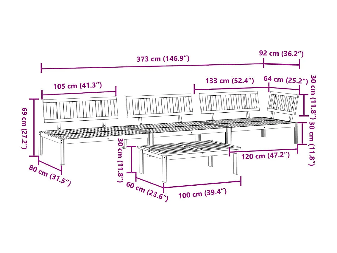 Tuinpalletlounge 4 stuks massief acaciahout