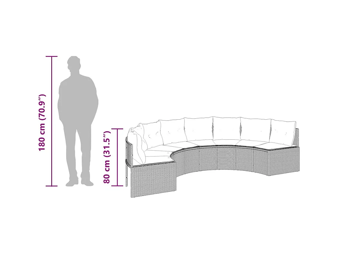 Tuinbank tafelkussens half rond zwart geweven hars