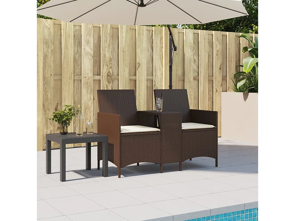 Canapé de jardin 2 places avec table et coussins résine tressée