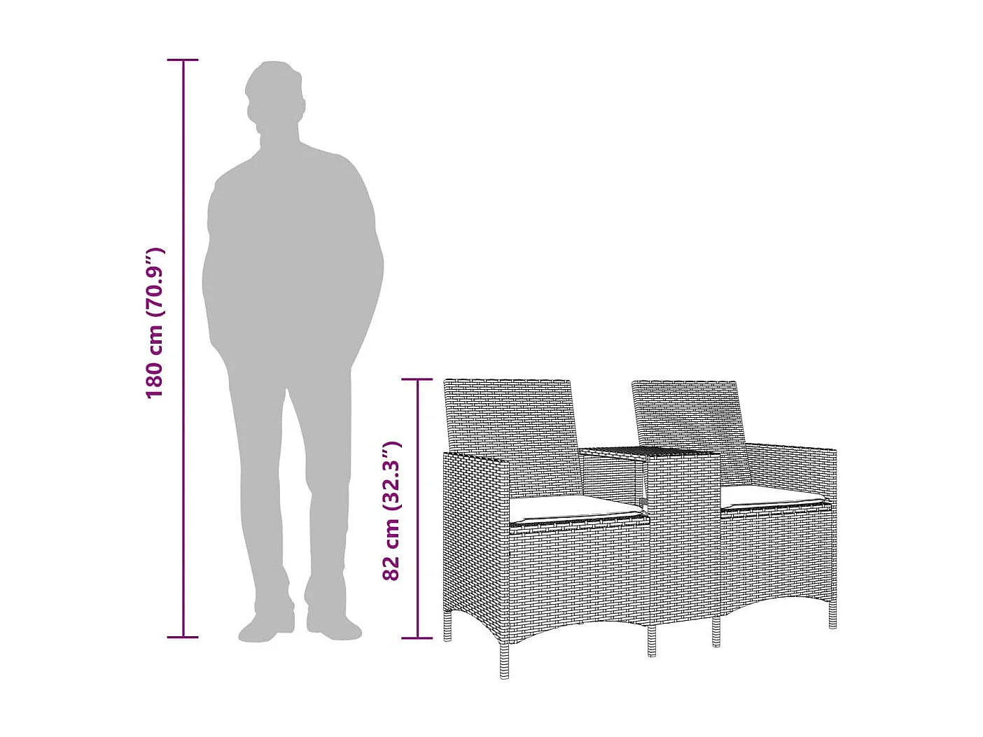 2-Sitzer-Gartensofa mit Tisch und geflochtenen Harzkissen