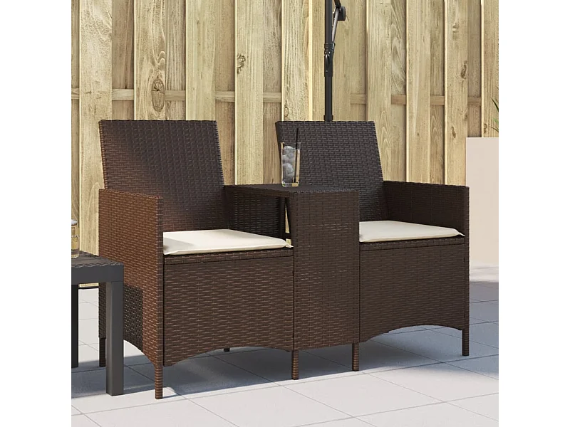 2-Sitzer-Gartensofa mit Tisch und geflochtenen Harzkissen