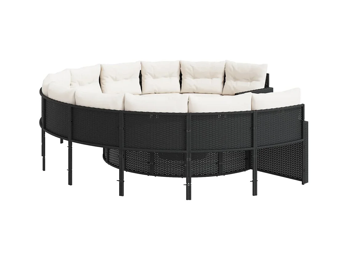 Canapé de jardin avec table coussins rond noir résine tressée
