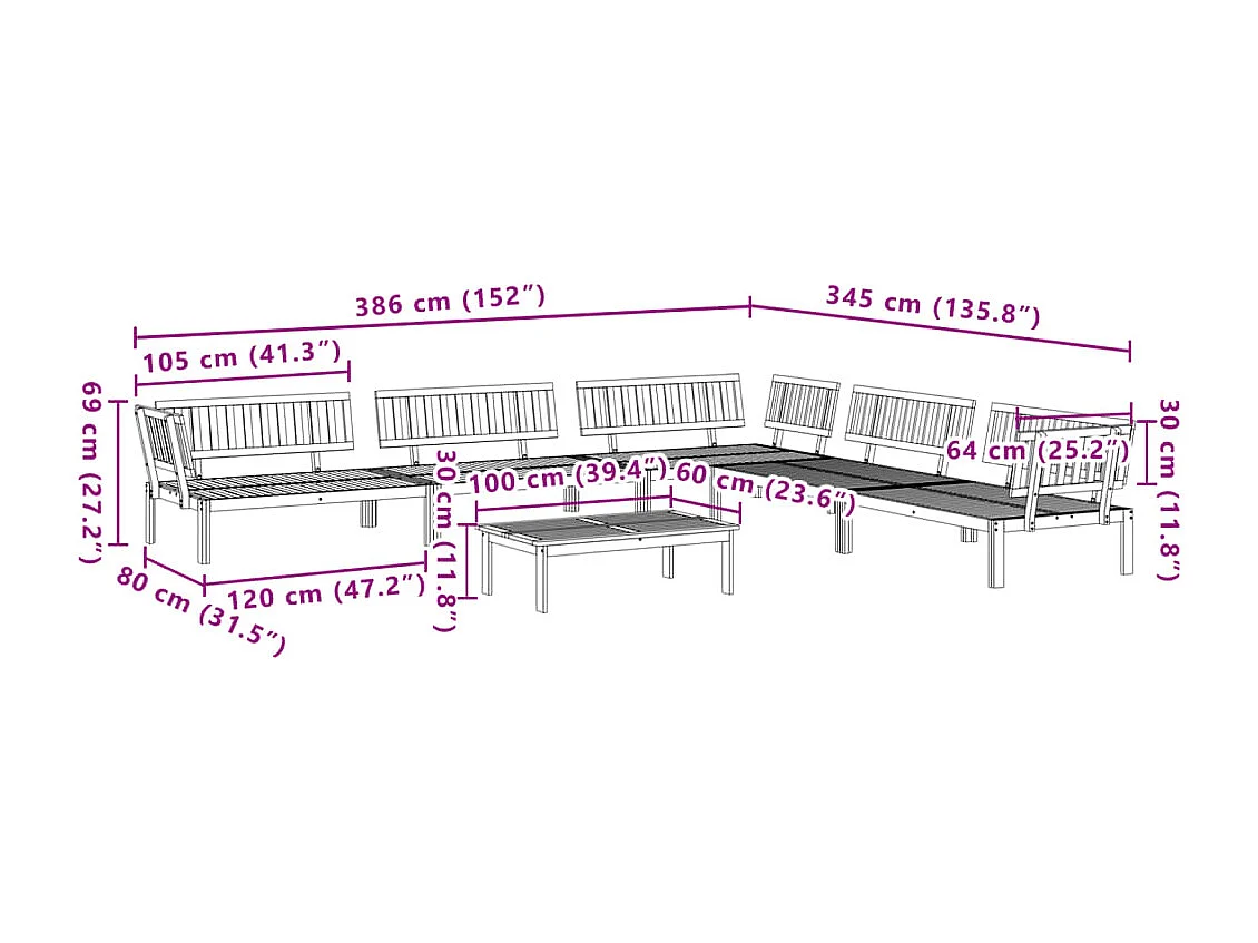 Sala de paletes de jardim 6 unidades de madeira maciça de acácia