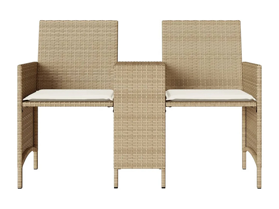 Sofá de jardín de 2 plazas con mesa y taburetes de ratán beige