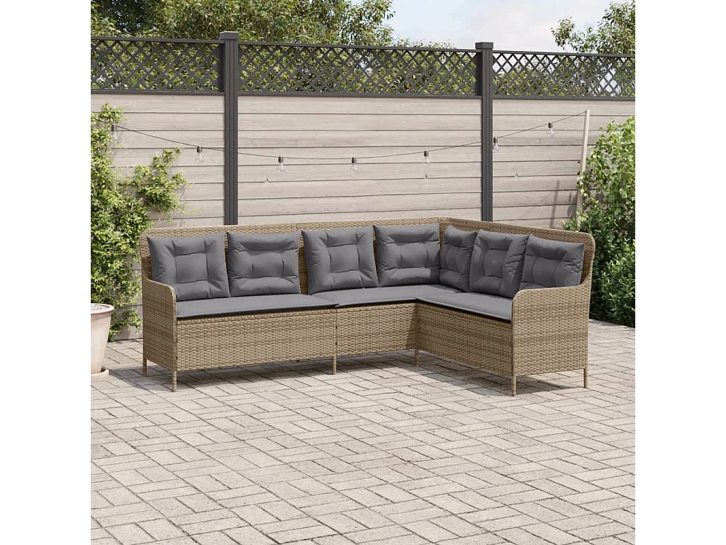 Sofá de jardín con cojines en forma de L de resina tejida beige