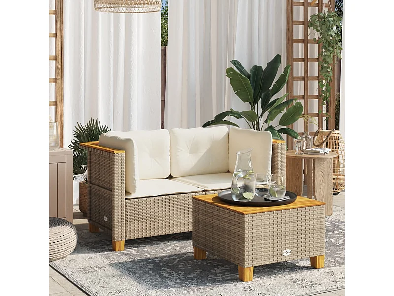 Canapés d'angle de jardin et coussins 2pcs beige résine tressée