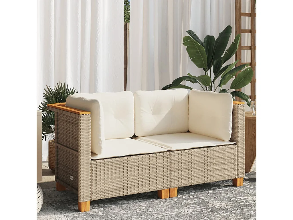 Tuinhoekbanken en kussens 2 stuks beige geweven hars