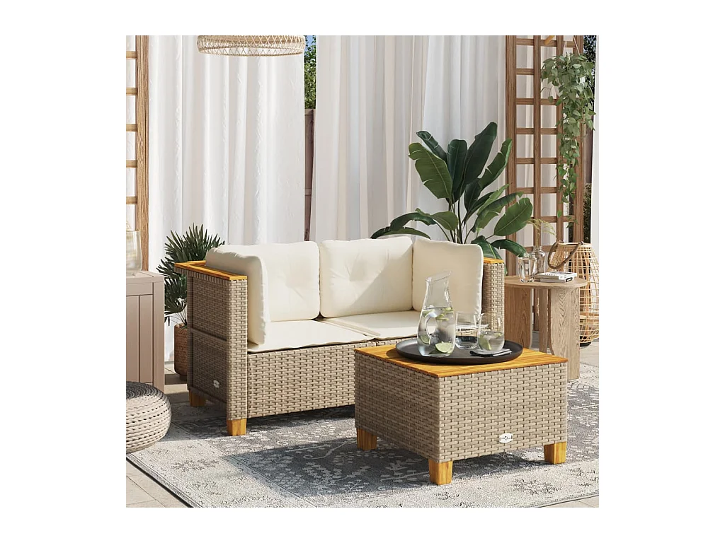 Canapés d'angle de jardin et coussins 2pcs beige résine tressée