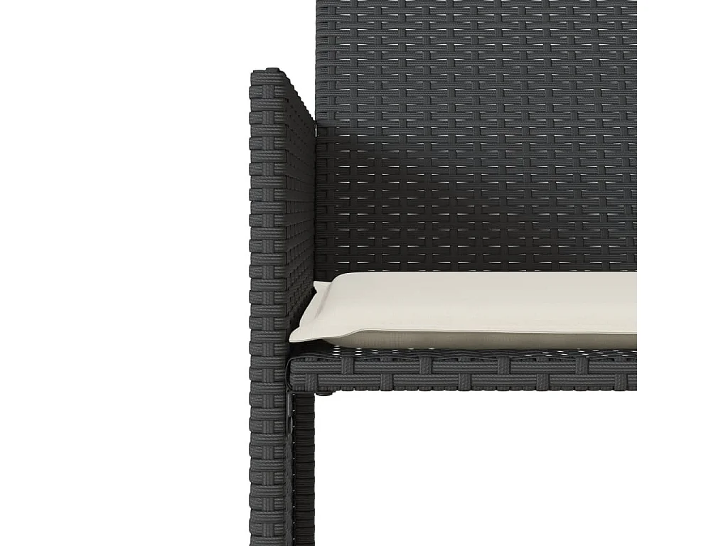 2-Sitzer-Gartensofa mit Tisch und schwarzen Rattanhockern