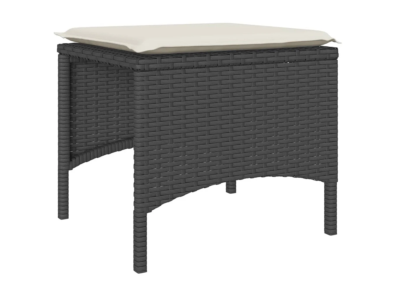 2-Sitzer-Gartensofa mit Tisch und schwarzen Rattanhockern