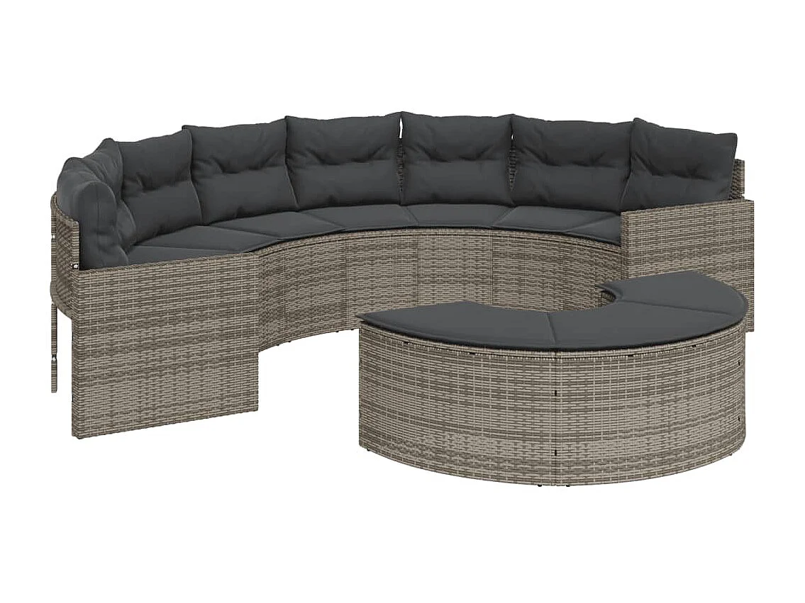 Canapé de jardin avec coussins demi-rond gris résine tressée