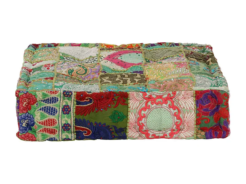 Pouf quadrato in cotone fatto a mano 50 x 50 x 12 cm Verde