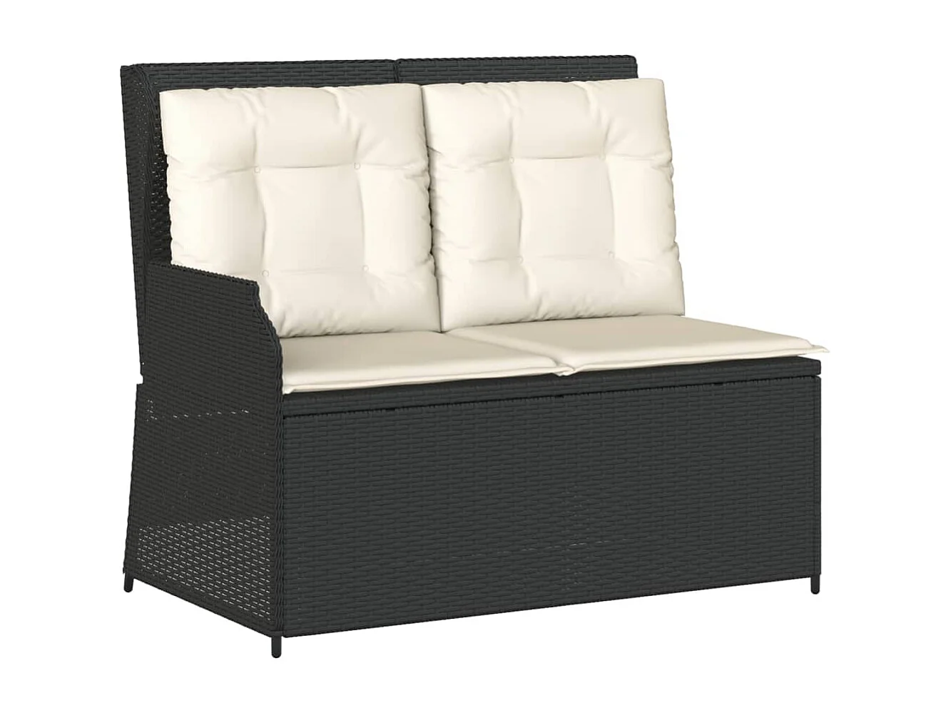 Banc inclinable de jardin avec coussins noir résine tressée