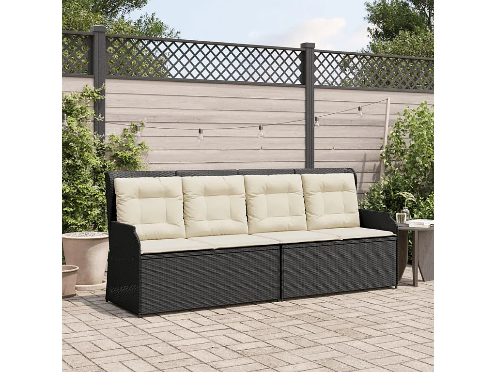 Banc inclinable de jardin avec coussins noir résine tressée