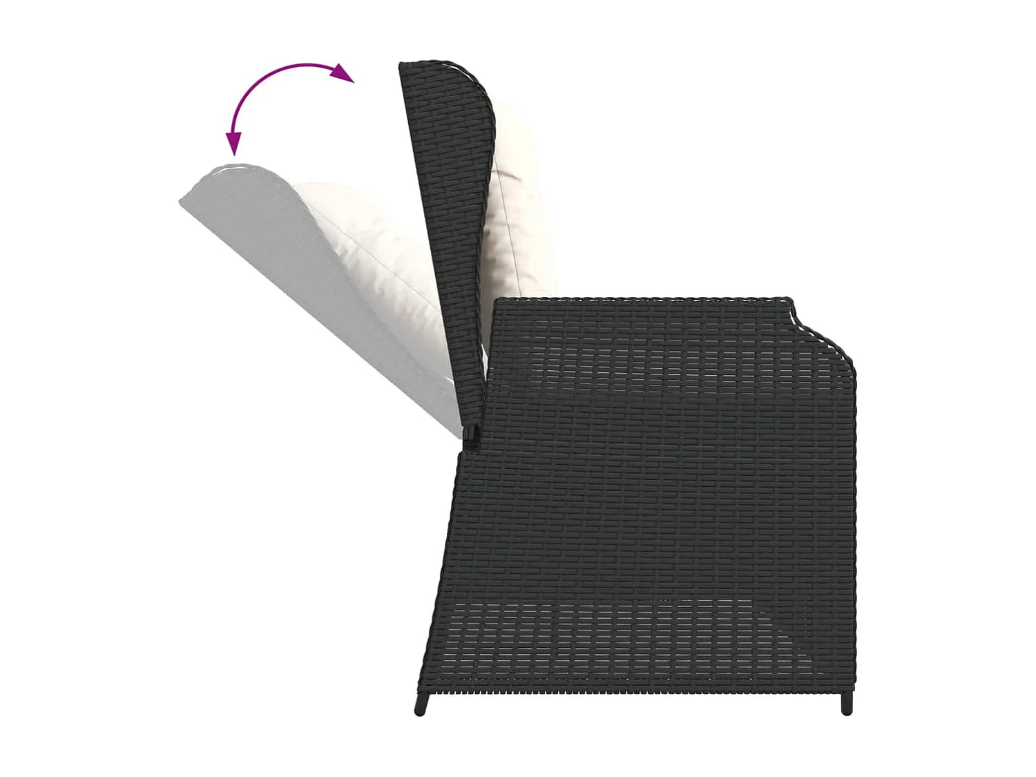 Banc inclinable de jardin avec coussins noir résine tressée