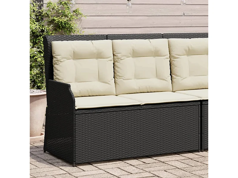 Banc inclinable de jardin avec coussins noir résine tressée