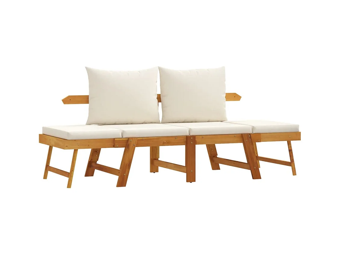 Panca da giardino con cuscini 2 in 1 in legno massello di acacia