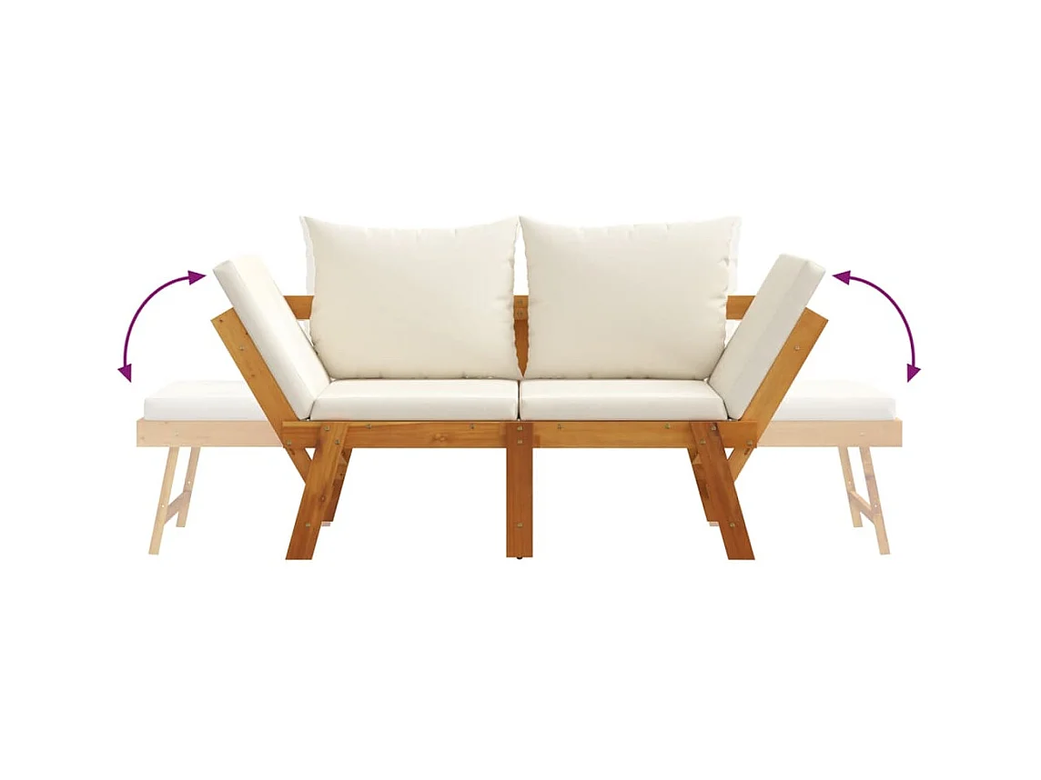 Panca da giardino con cuscini 2 in 1 in legno massello di acacia