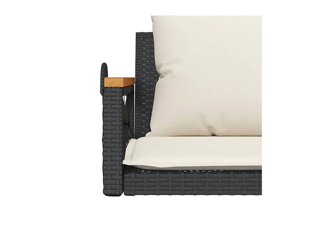 Altalena con cuscini neri 109x62x40 cm in resina intrecciata