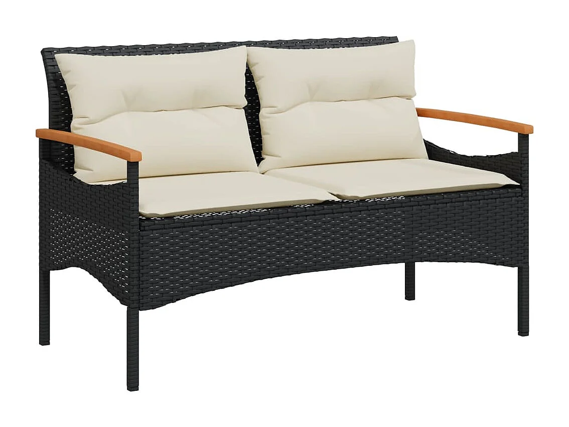 Tuinbank met kussens 116x62,5x74 cm zwart geweven hars