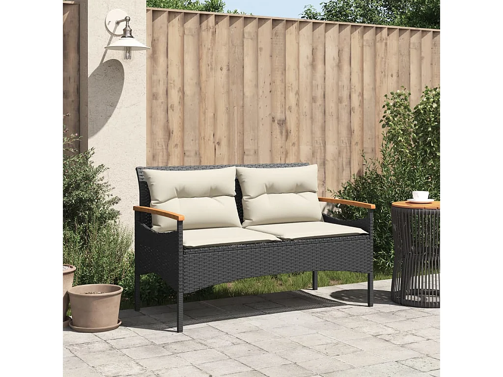 Tuinbank met kussens 116x62,5x74 cm zwart geweven hars