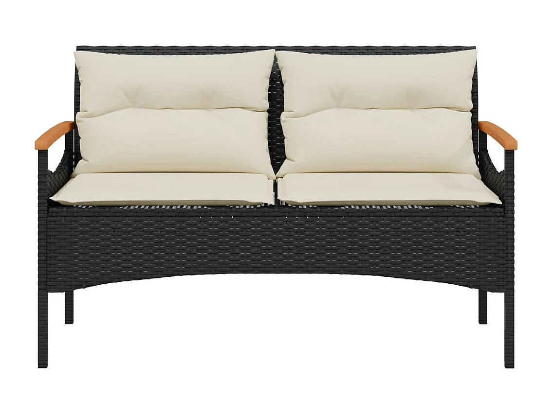 Tuinbank met kussens 116x62,5x74 cm zwart geweven hars
