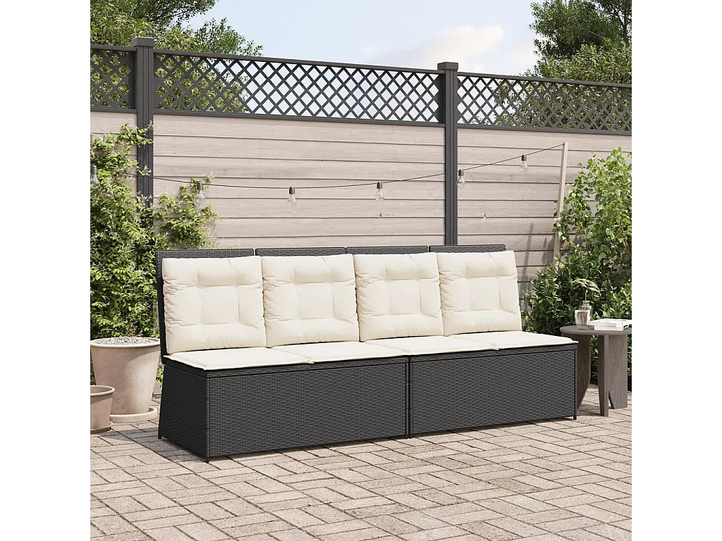 Banc inclinable de jardin avec coussins noir résine tressée