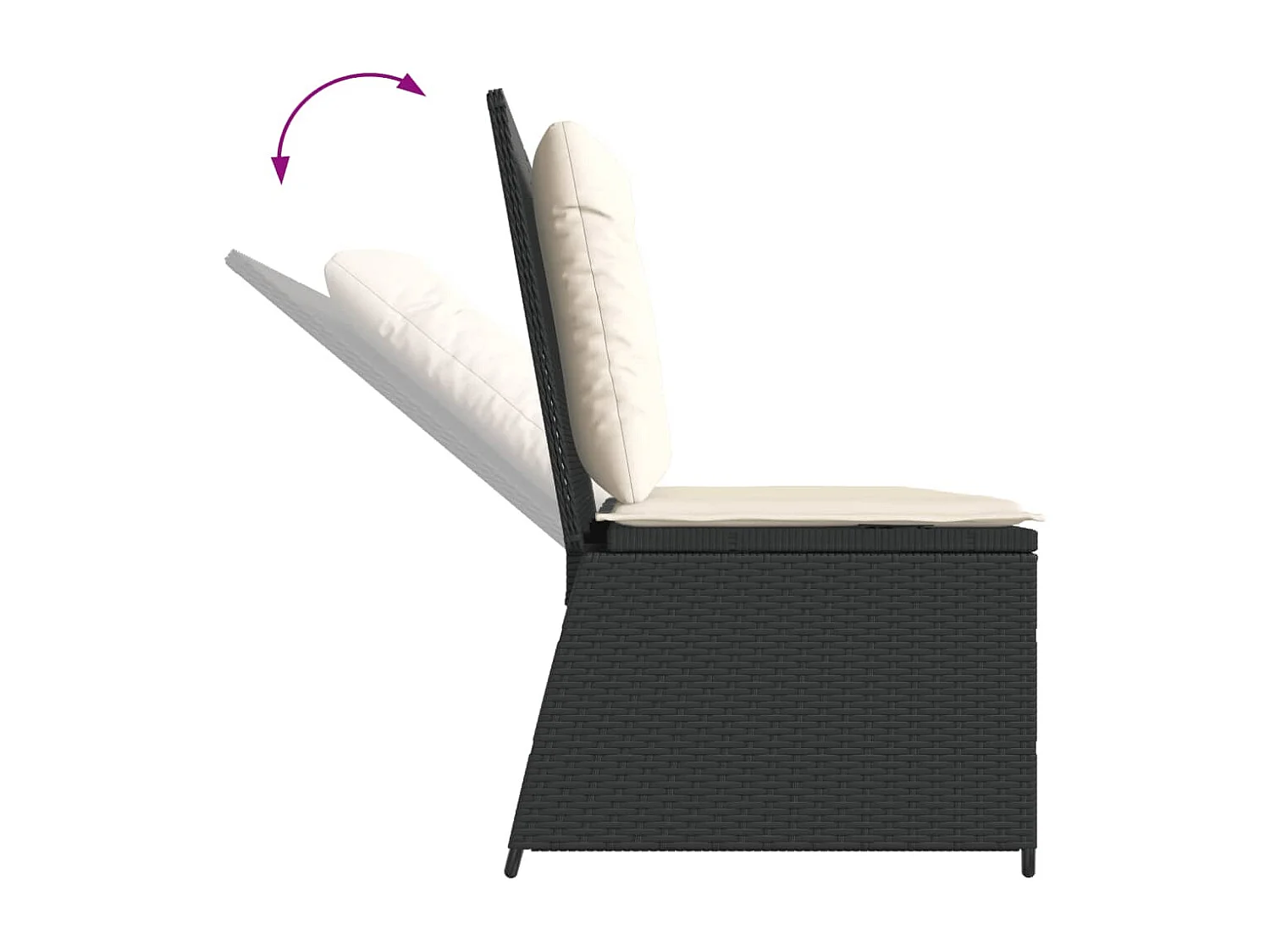 Banc inclinable de jardin avec coussins noir résine tressée